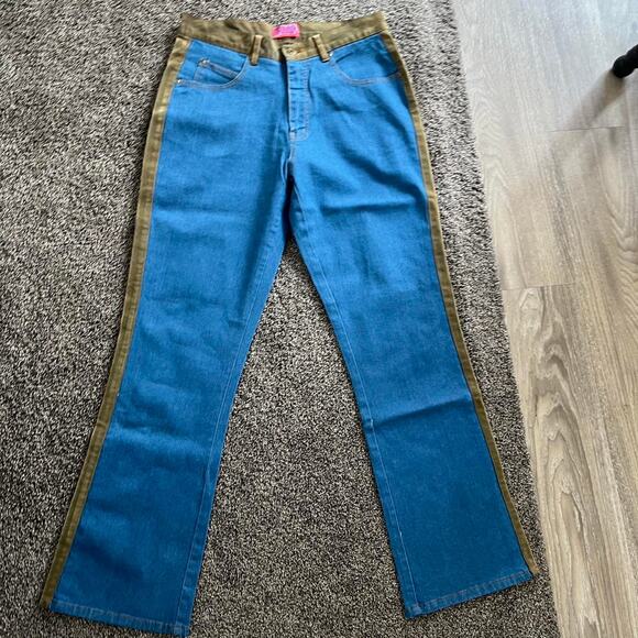 Nwt deadstock vintage flare cream brand denim and suede jeans - Picture 4 of 8